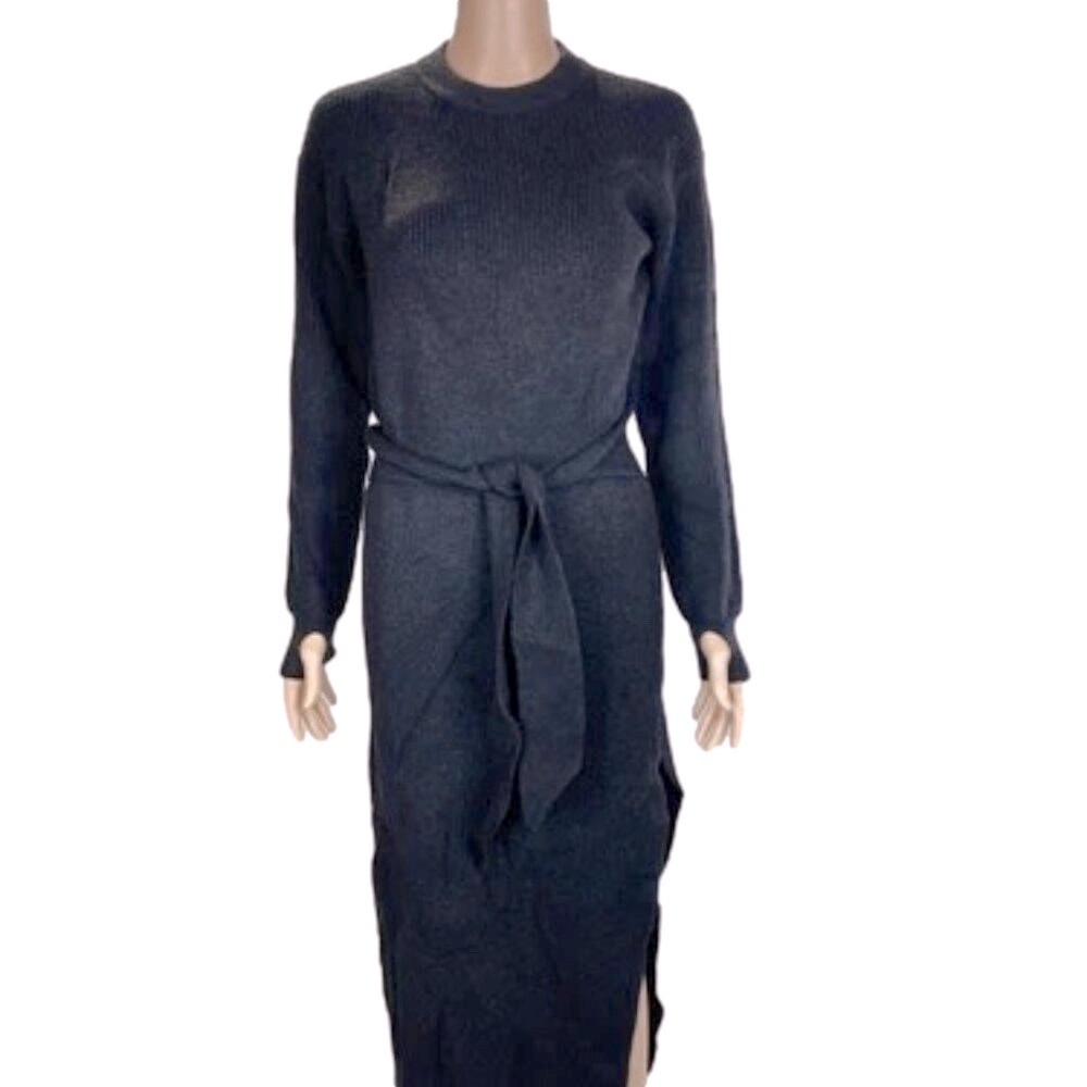 NEW LPA Womens Auburn Long Sleeve Midi Sweater Dress Size S Black
